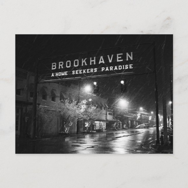 Black & White Brookhaven, Mississippi Town Sign Postcard (Front)