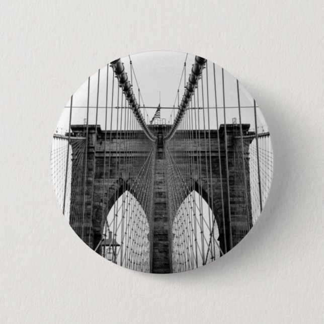 Black White Brooklyn Bridge New York 6 Cm Round Badge (Front)