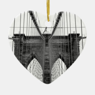 Black White Brooklyn Bridge New York Ceramic Tree Decoration