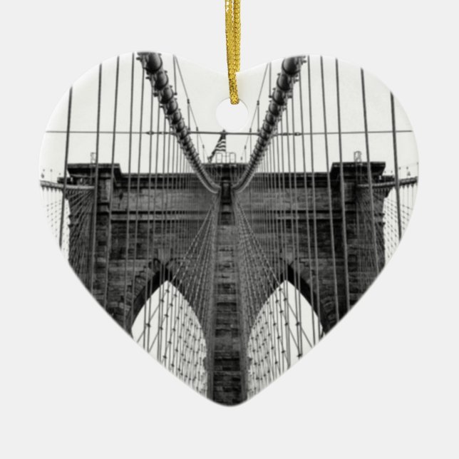Black White Brooklyn Bridge New York Ceramic Tree Decoration (Front)