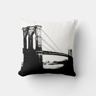 Black & White Brooklyn Bridge New York City Pillow