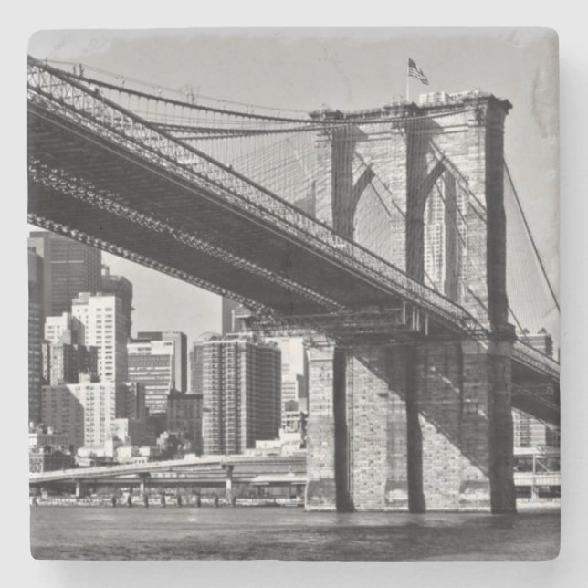 Black & White Brooklyn Bridge New York City Stone Coaster (Front)