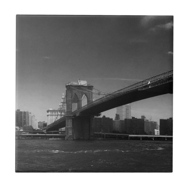 Black White Brooklyn Bridge New York City Travel Tile (Front)