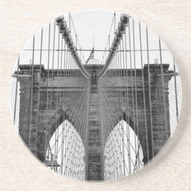 Black White Brooklyn Bridge New York Coaster (Front)