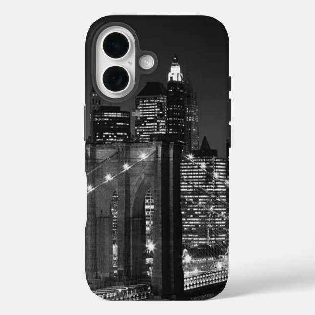 Black White Brooklyn Bridge New York Night Case-Mate iPhone Case (Back)