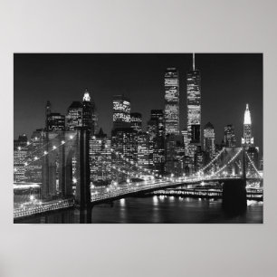 Black White Brooklyn Bridge New York Night Poster