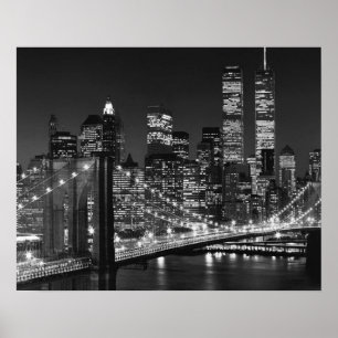 Black White Brooklyn Bridge New York Night Poster