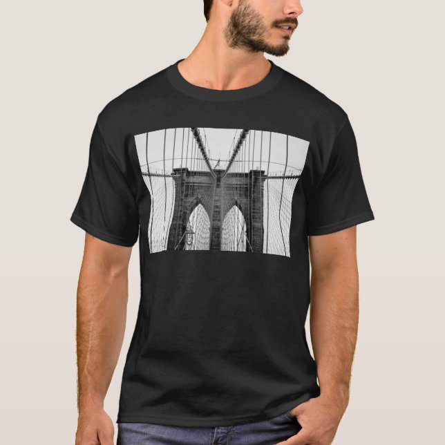 Black White Brooklyn Bridge New York T-Shirt (Front)