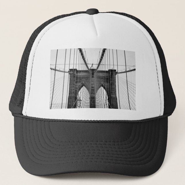 Black White Brooklyn Bridge New York Trucker Hat (Front)
