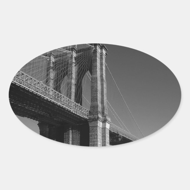 Black & White Brooklyn Bridge Oval Sticker (Front)