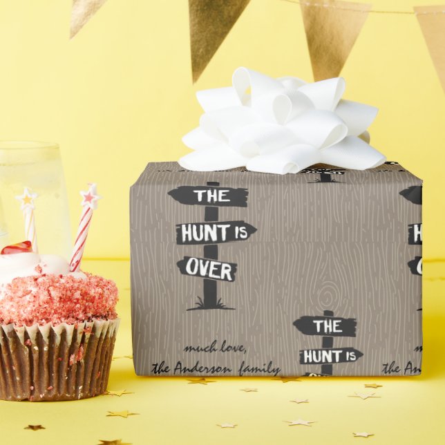 Black White & Brow Rustic Antlers The Hunt is Over Wrapping Paper (Birthday Party)
