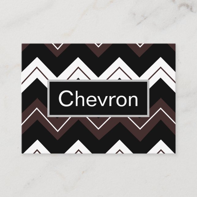 Black White Brown Chevron Stripe  Business Card (Front)