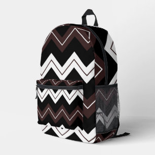 Black White Brown Chevron Stripe Pattern Printed Backpack