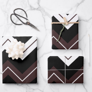 Black White Brown Chevron Stripe Pattern Wrapping Paper Sheet