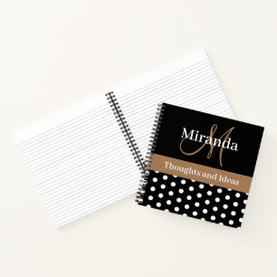 Black White Brown Monogram Script Polka Dots Notebook