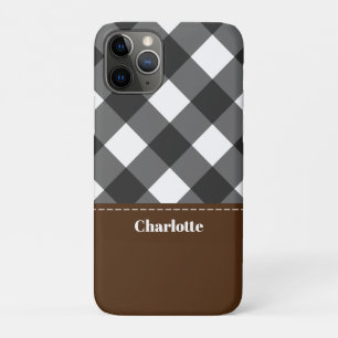 Black White Brown Personalised Plaid iPhone 11 Pro Case