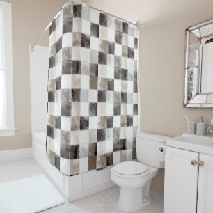 Black White Brown Squares Shower Curtain
