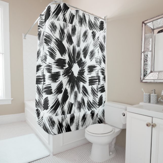 Black White brush grunge Shower Curtain (In Situ)