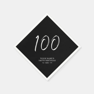 Black & White   Brush Script 100th Birthday Party  Napkin