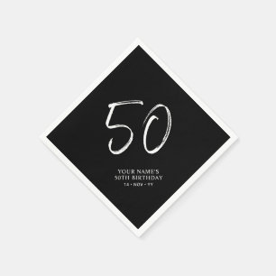 Black & White   Brush Script 50th Birthday Party  Napkin