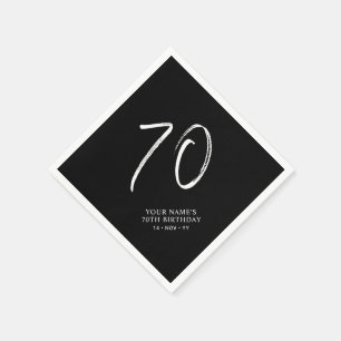 Black & White   Brush Script 70th Birthday Party  Napkin