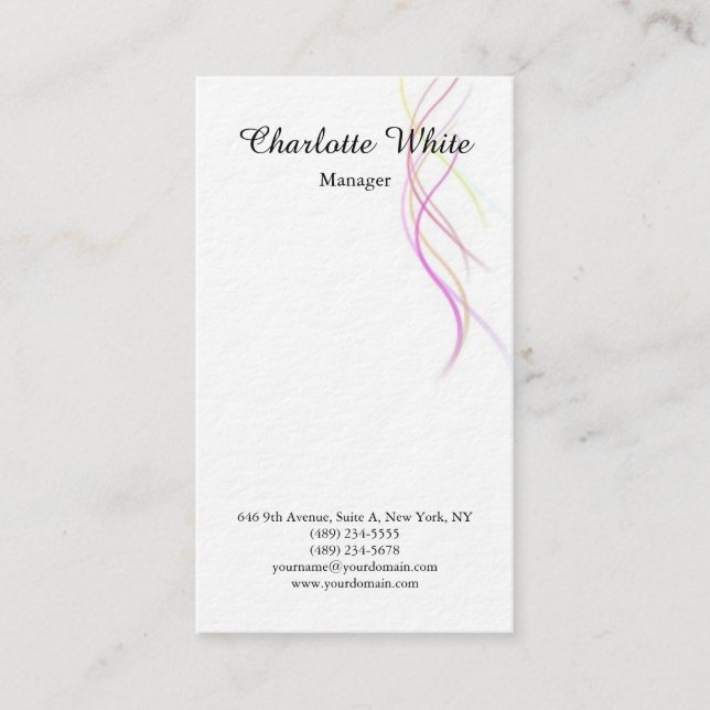 Black White Brush Script Abstract Curves Modern Business Card (Front)