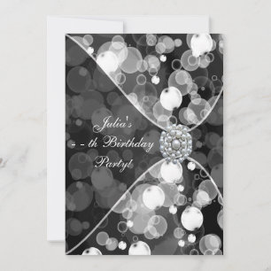 Black White Bubbles Any Number Birthday Party Invitation