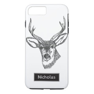 Black & White Buck Deer Head Custom Name iPhone 8 Plus/7 Plus Case