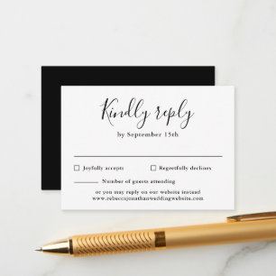 Black White Budget Minima Script Wedding RSVP Card