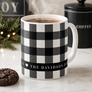Black White Buffalo Check Family Monogram Coffee Mug