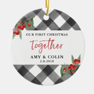 Black White Buffalo Check First Christmas Together Ceramic Tree Decoration
