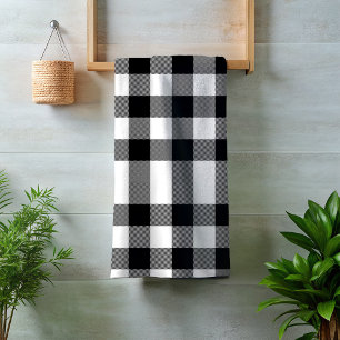 Black White Buffalo Check Gingham Plaid Bath Towel Set