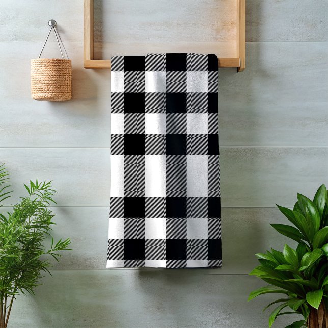 Black White Buffalo Check Gingham Plaid Bath Towel Set (Creator Uploaded)