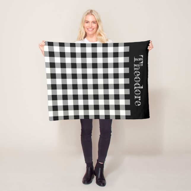 Black/White Buffalo Check Monogram Fleece Blanket (In Situ)