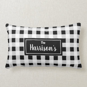 Black & White Buffalo Check   Monogram Lumbar Cushion