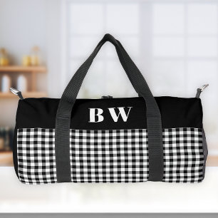 Black White Buffalo Check Plaid Bold Monogram Duffle Bag