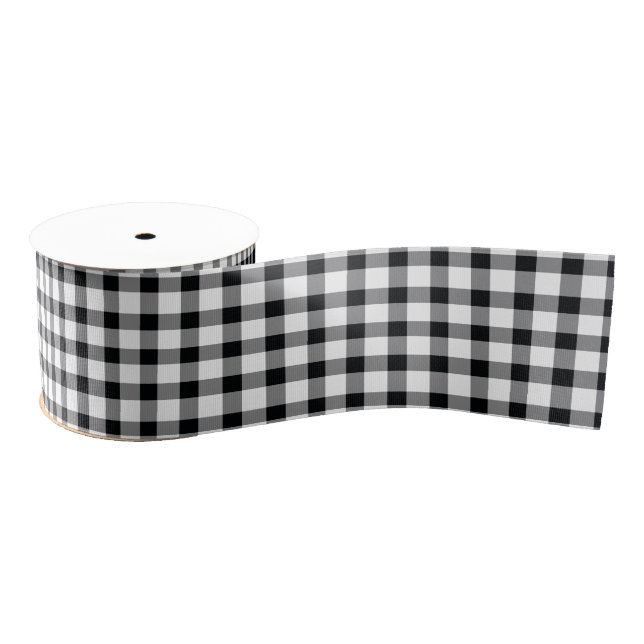 Black | White Buffalo Check Plaid Pattern Grosgrai Grosgrain Ribbon (Spool)