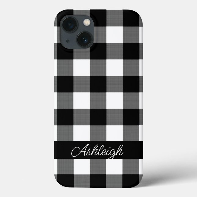 Black White Buffalo Check Plaid Personalised Case-Mate iPhone Case (Back)