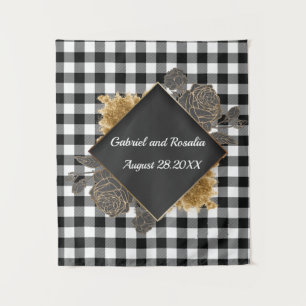 Black White Buffalo Checks Rose Frame Wedding Tape Tapestry