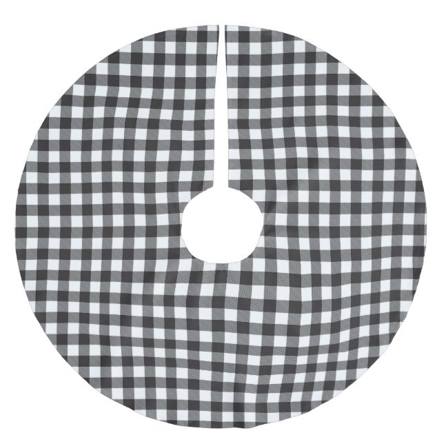Black White Buffalo Gingham Check Plaid Holiday   Brushed Polyester Tree Skirt (Front)
