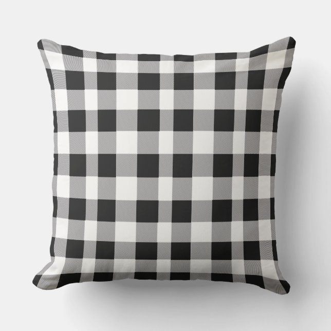 Black White Buffalo Gingham Check Plaid Holiday Cushion (Front)