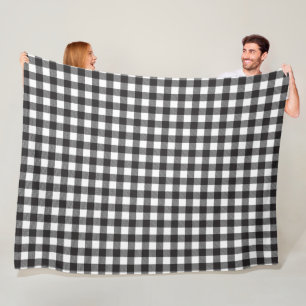Black White Buffalo Gingham Check Plaid Holiday Fleece Blanket