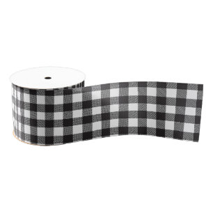Black White Buffalo Gingham Check Plaid Holiday Grosgrain Ribbon