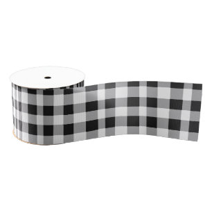 Black White Buffalo Gingham Check Plaid Holiday Grosgrain Ribbon
