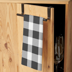 Black White Buffalo Gingham Check Plaid Holiday  K Tea Towel