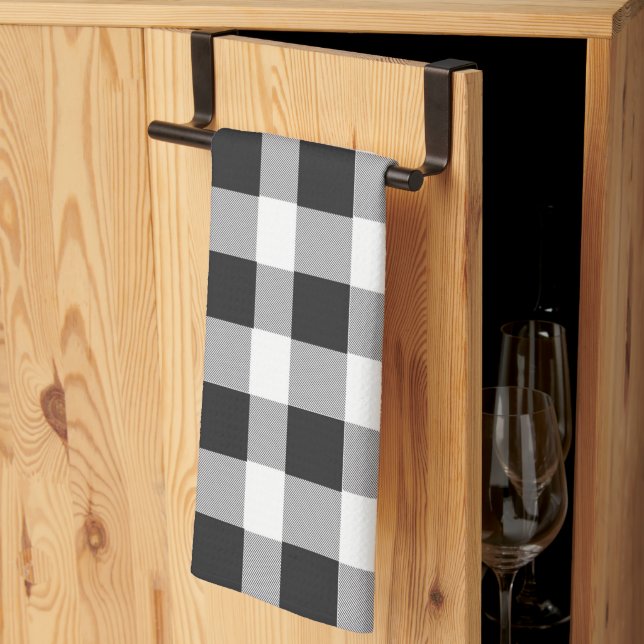 Black White Buffalo Gingham Check Plaid Holiday  K Tea Towel (Thirds Fold)