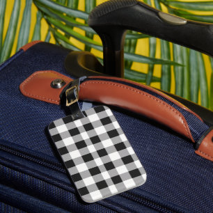 Black White Buffalo Gingham Check Plaid Holiday  L Luggage Tag
