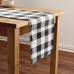 Black White Buffalo Gingham Check Plaid Holiday Long Table Runner
