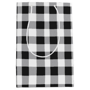 Black White Buffalo Gingham Check Plaid Holiday   Medium Gift Bag