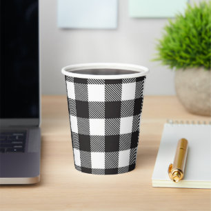 Black White Buffalo Gingham Check Plaid Holiday   Paper Cups